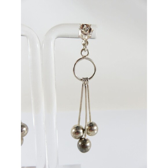 Artisan Modernist Ball & Rod Dangling Earring Set Hand Worked  Sterling Silver P - Picture 8 of 8